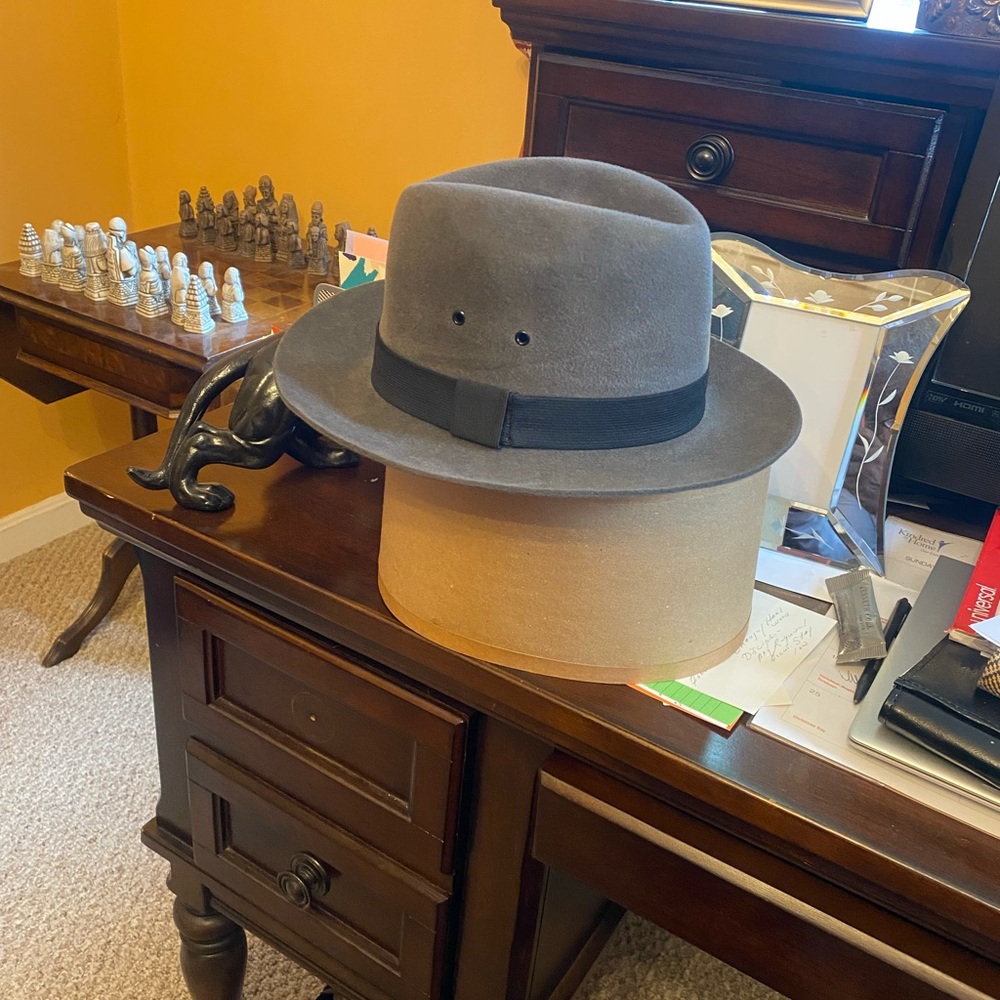 Vintage fur fedora grey large brim40s 7 1/8